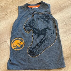 Gray and Orange Dinosaur Tank Top with Graphic Print